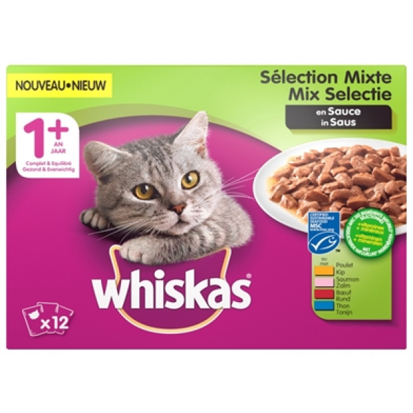 Whiskas Multipack Pouch Adult Mix Selectie Vlees Vis In Saus 4X12X100